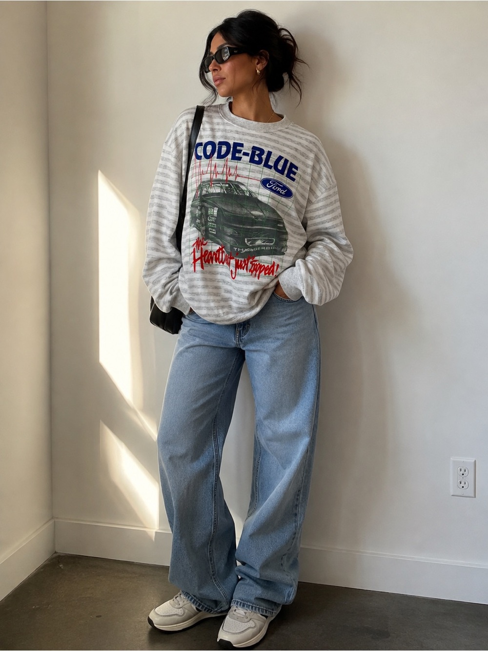 Vintage 90s Ford Thunderbird Code Blue Racing Graphic Sweatshirt USA Made L